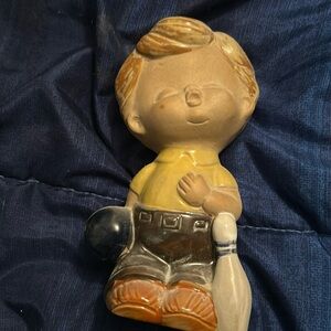 Vintage figure with bowling ball and pin, made in Japan